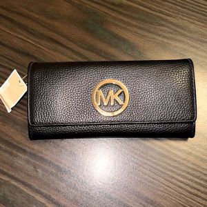 Michael Kors Black Fulton Flap Continental Leather Wallet Clutch🖤